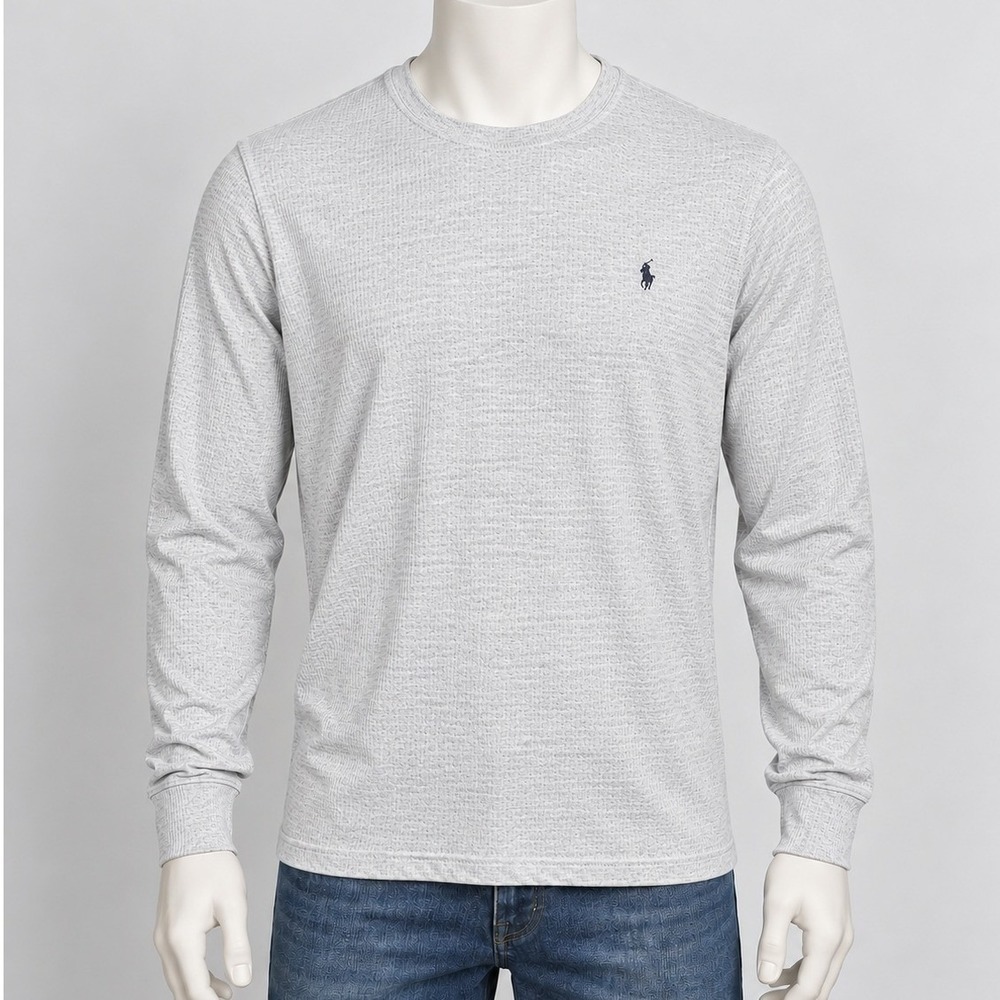 Polo Ralph Lauren Mens XL Oatmeal Heather Waffle Knit Thermal Long Sleeve Shirt